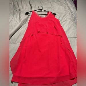 Pink layered dress with pearl/rhinestone accents